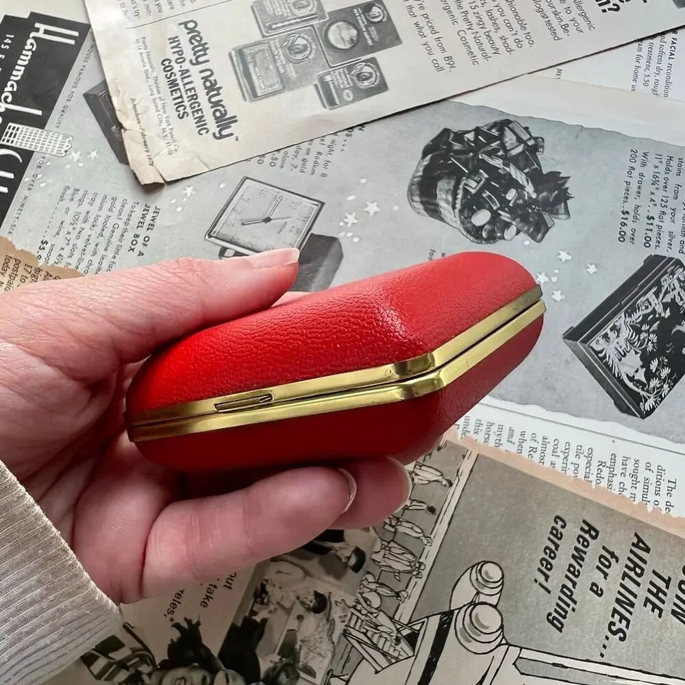 Vintage 1950s‎ Rensie Red Travel Alarm Clock Japan Brass Folding Case Working